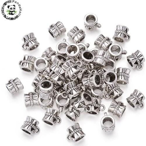 50PCS Bail Beads Tibetan Style Alloy Hanger Links Lead Free & Nickel Free & Cadmium Free Barrel 10x7x7mm Hole 1mm