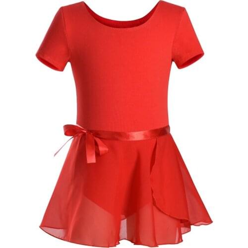 Girls Short Sleeve Ballet Leotards Kids Dance Gymnastics Cotton Dancewear for children Teen Unitard with TuTu Skirt Dress
