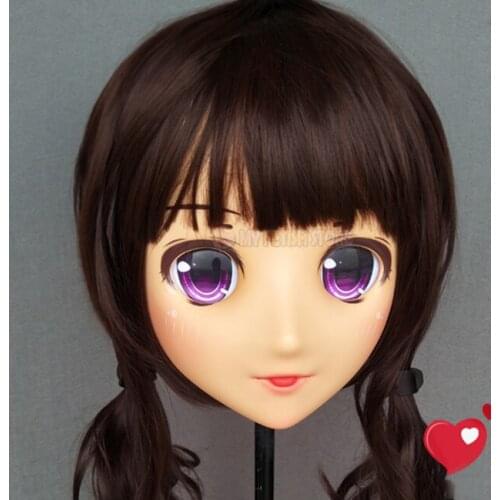 Cherry-02)Female Sweet Girl Resin Half Head Kigurumi Crossdress Cosplay Japanese Anime Role Lolita Doll Mask With Eyes And Wig