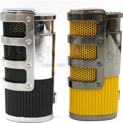 COHIBA Metal Triple Torch Jet Flame Cigar Lighter Butane Gas Fire Flame Built-in Punch Cigarette Lighter Smoking Tool