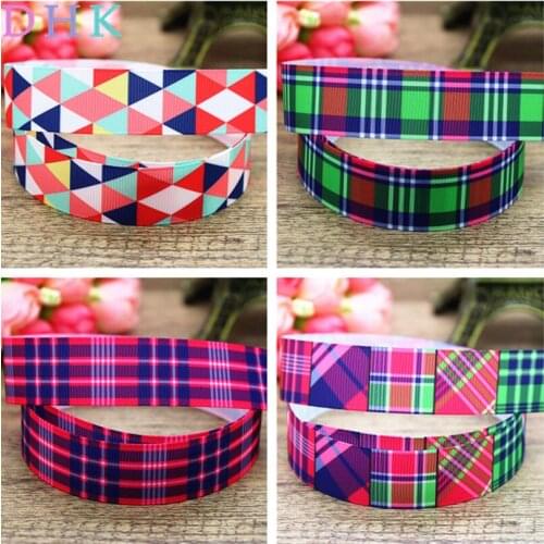 DHK 7/8'' Free shipping plaid geometrical printed grosgrain ribbon Accessory hairbow headwear DIY decoration 22mm B1585