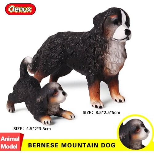 Oenux 2PCS Bernese Mountain Dog Animals Model Action Figures Posture Squatting Bernese Mountain Dog Cub Figurines Collection Toy