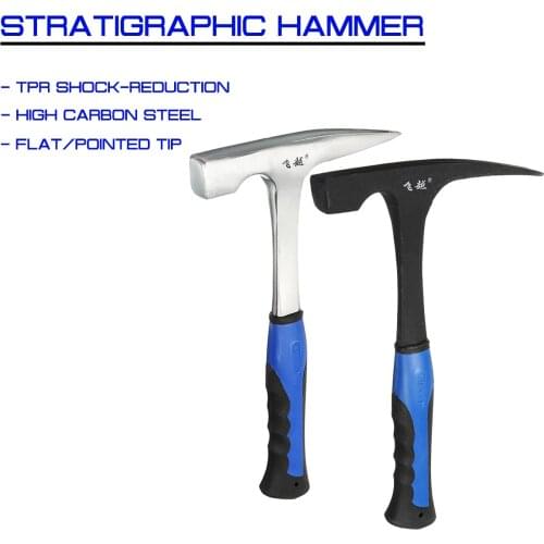 High Carbon Steel Geological Stratigraphic Hammer Rock Pick Geology Prospecting Flat/Pointed Tip Shock Reduction Hand Tools