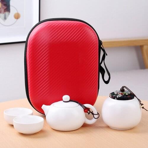 Ceramic Travel Kungfu Tea Set, Portable Bag, Business Activities Gift, Customers Gift, Custom Gift Travel Teaware Tea Cup Red