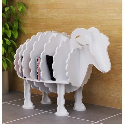 Creative Sheep Bookshelf Wood Wooden Board Animal Sculpture Bookshelf Floor Decoration Ornaments Shelves Home Decor White