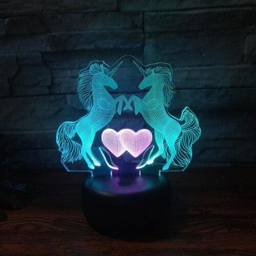 Creative Visual Touch Charging 3d Atmosphere Gift Lamp With Double Horse Led 3d Seven colour Light