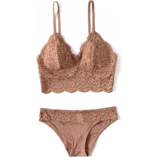 Lace Thin Wire Free Triangle Cup Bra Modal Liner Lace Bralette Top Bra Set Underwear Women Lingerie Comfortable and Breathable