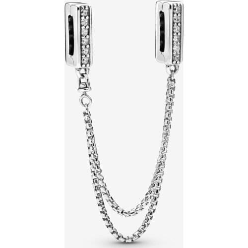 Fashion Silver 925 Jewelry Beads Sparkling Safety Chain Clip Charm Fit Original Pandora Bracelets Women DIY Gift