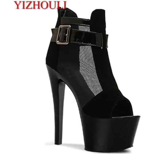 Fashion Womens Club Banquet Wedding Shoes Sexy Mesh Suede Zippered 17 cm Stiletto Heel Sandals