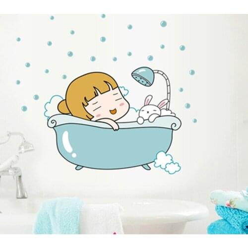 Cartoon Animal Girl Notepaper I Love Bath Fashion Creative Stickers for Bathroom Wall Decoration Small Stickers Kids Gift