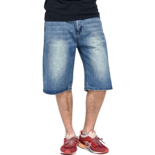 2021 Summer Jeans Shorts Men Retro Loose Straight Casual Streetwear Hip Hop Brand Skateboard Blue Denim Pants Large Size 46