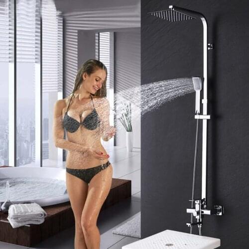 Bathroom Wall Mounted 8" Big Rainfall Shower Mixer Set Bath Shower Faucet Swivel Tub Spout Chrome Hot and Cold Water Shower