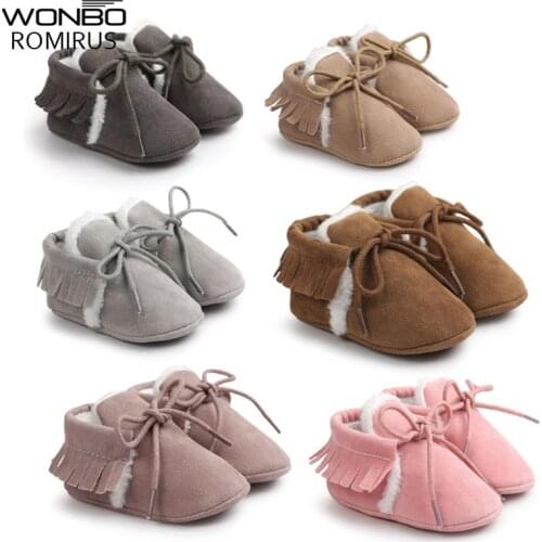 New Brand Pu suede leather Toddler Baby moccasins winter keep warm with fur Snow lace-up Baby shoes