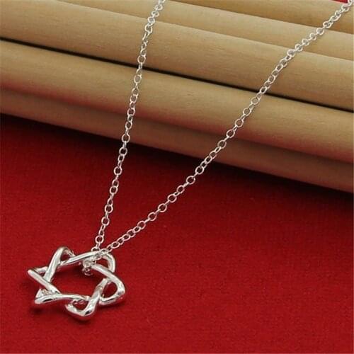 New 925 Sterling Silver Necklace Hexagonal Star Pendant 18'' Necklace for Woman Jewelry Gift
