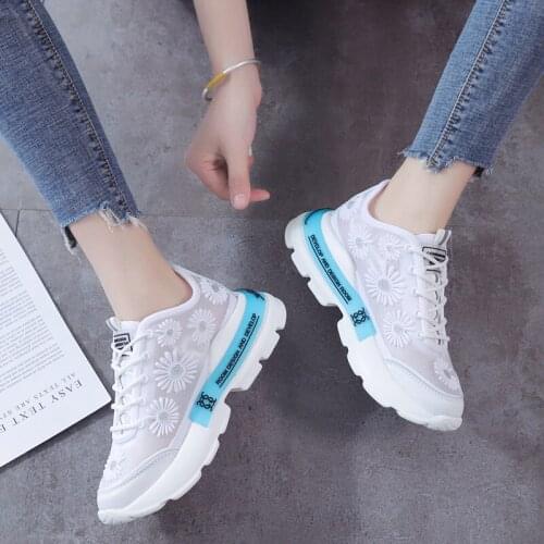 2020 spring and summer new fashion small daisy mesh single shoes female thick bottom student casual sports shoes Z866
