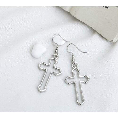 New Personality Fashion Handmade Simple Design Cross Pendant Earrings Girl Girls Retro Pendant Earrings Cute Earrings Jewelry Je