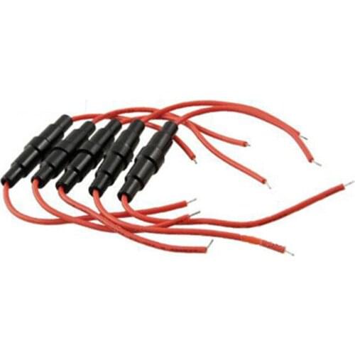 New Hot New 5 Pcs Black Red Plastic Screw Type 22 AWG Wire 5 x 20mm Inline Fuse Holder