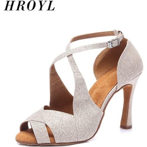 New HROYL Top fashion Latin dance shoes For Women high heels Cloth flash ballroom pole strip dance shoes suede soft comfortable