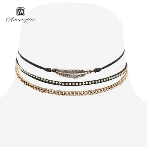 Amaiyllis New Design 3 layer Chains Stack Choker Necklaces For Women Vintage leaf Charm Choker Collar Simple Clavicle Necklaces