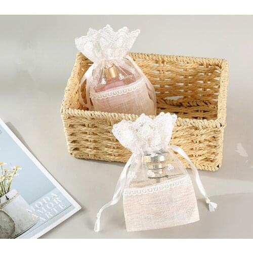 Organza Gift Bags, 10X14cm Lace Drawstring Jewelry Pouches, White Wedding Party Favor Candy Bags 50pcs / lot