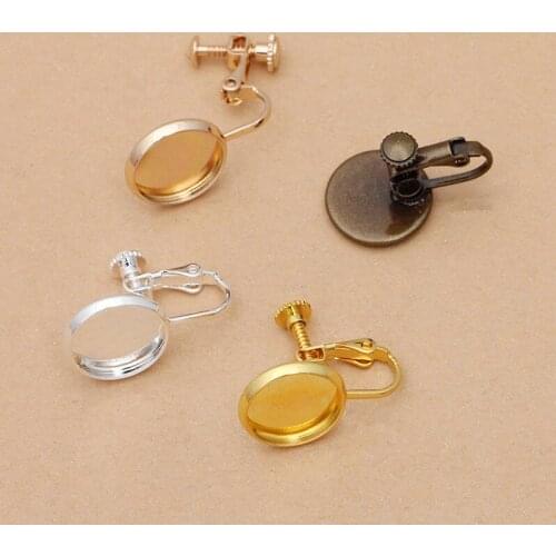20 pcs/lot Metal Copper Round Glass Earring Settings Ear Clip Cabochon Blank Base DIY Jewelry Making