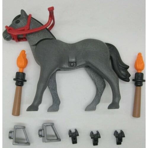 Playmobil Geobra Gray Horse & Torch Action figure toy Collectible A74B
