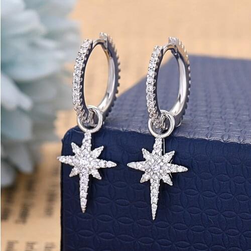 New Versatile Star Hoop Earrings For Women Small Crystal Zirconia Dance Party Earring Anniversary Gift Fashion Jewelry Zk30
