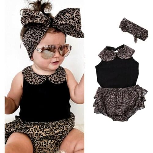 Newborn Kid Baby Girl Clothes Sleeveless Romper Top Leopard PP Shorts Outfit