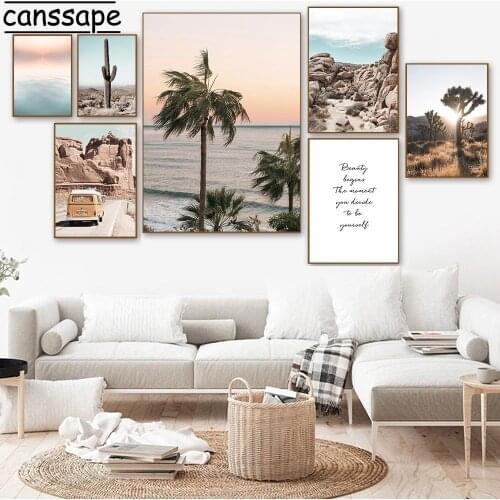 Nordic Wall Prints Palm Tree Poster Cactus Paintings Stone Posters Modern Canvas Painting Landscape Wall Pictures Home Deocr