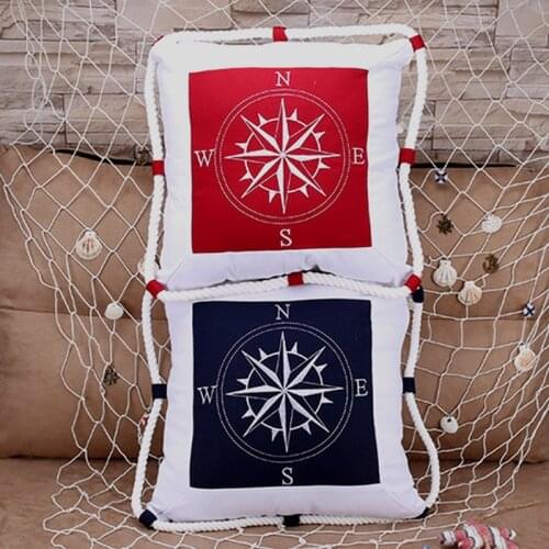 Mediterranean Navigation Furnishing Navy Sea Marine Pillow Case Canvas for Compass Embroidery Cushion Cover