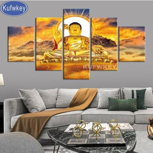 Buddha Statue diamond painting 5 Piece set 5d diy diamond embroidery full square round drill 3 d diamond mosaic religion icons