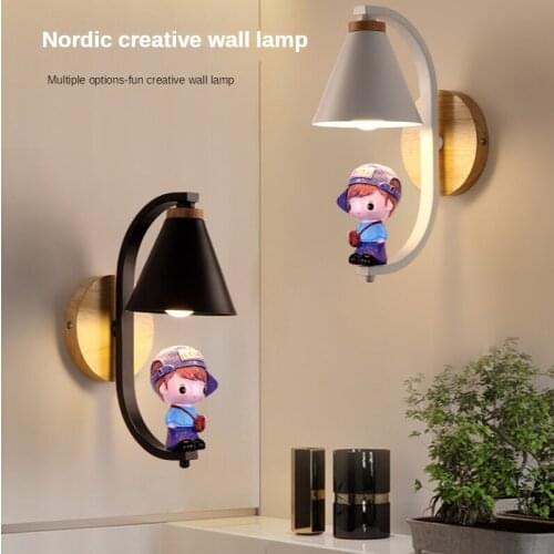 Warm and Romantic Cartoon Girl Boy Wall Light Bedroom Bedside Living Room Balcony Aisle Cute Doll Indoor Lighting Eye Protection
