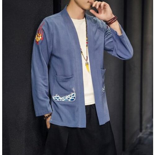 Traditional Chinese Clothing For Men Oriental Male Wushu Tai Chi Kung Fu Uniform Linen Chinese Shirt Embroidred Hanfu Men CN-178