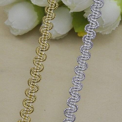 10m Gold Silver 6mm Width Embroidered Polyester Lace Ribbon Hometexile Clothes Embellishment DIY Wedding Scrapbook Crafts