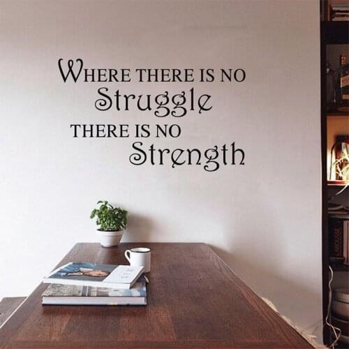 "where there is no struggle,there is no strength"Inspirational encouragement sayings wall quote stickers wholesale free shipping