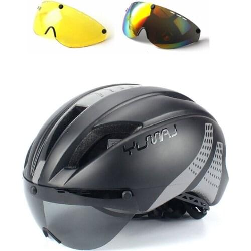 Bicycl Helmet Bike Time Trial Men Women 3 lens Cycle Helmet Magnetic Buckle Riding Helmet Bike Helmet Road Casco Ciclismo