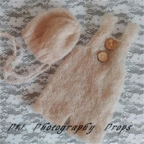 Vintage Baby outfits Photography Props Mohair Infant Overalls Baby Girl Boy Clothes Crochet Newborn Pants and Hat Photo Props