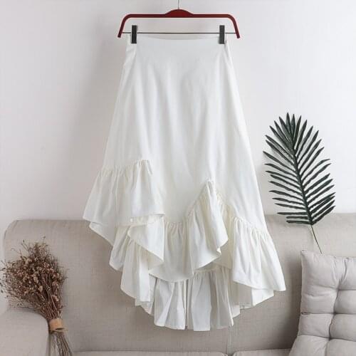 Elastic waist zipper waist stitching irregular hem mid-length skirt 2020 Autumn Winter new Ruffle high waist was thin Skirt