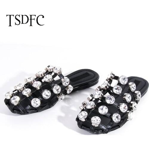 Ladies Rhinestones Sandals Summer Beach Slippers for Women Flats Sandals Female Crystal Beach Sandalias Casual Slippers Shoes