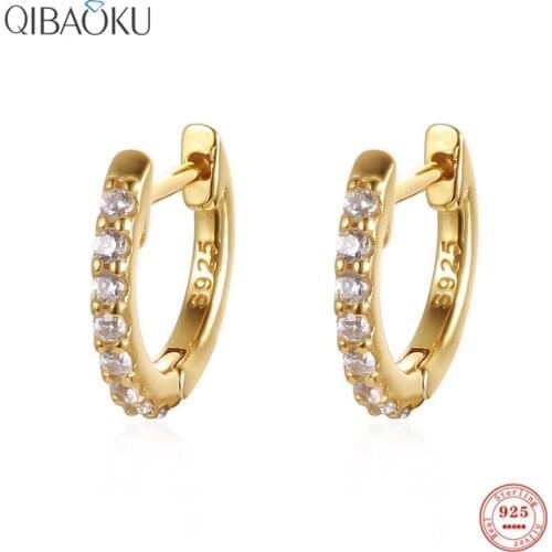 S925 Sterling Silver Earring Gold Small Simple Circle Hoop Earrings Shiny CZ For Women Birthday Simple Noble Jewelry Gift