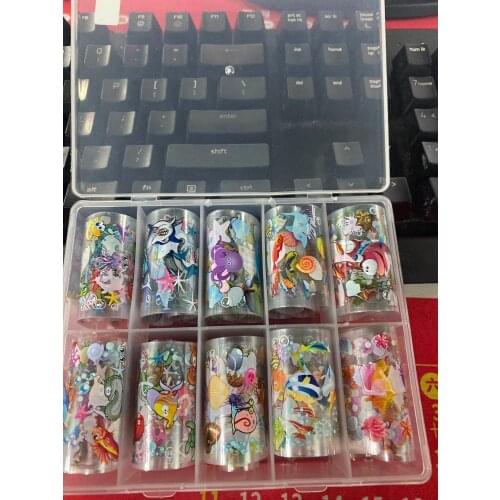 1 Box 10 Pcs 100X4 cm Nail Foil Transfer Stickers Colorful Butterfly Flowers Adhesive Acrylic Holographic DIY XK1789