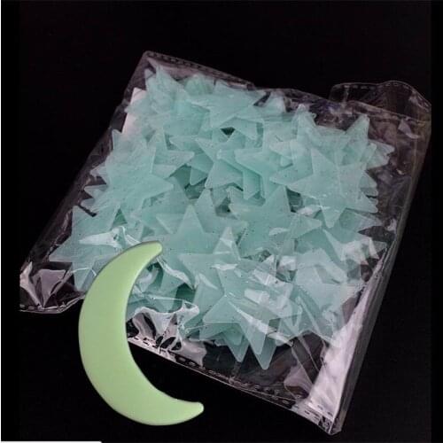 100PCS Star Glow In The Dark Vinyl Kids Baby Home Decor Room Wall Sticker Decals Blue Star with A Moon