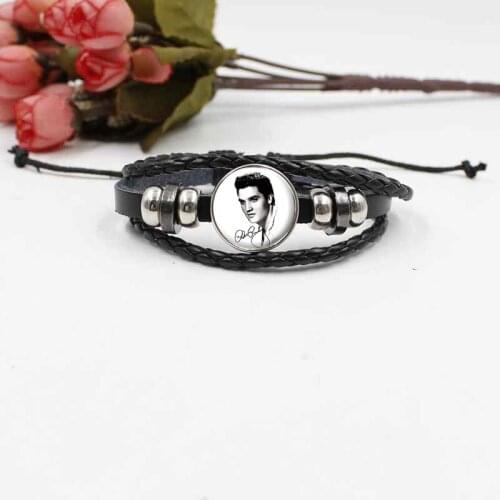 2019 hot fashion Elvis round crystal glass woven leather bracelet new fashion ladies jewelry