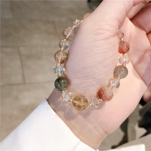 2021 New Sweet Pink/Clear/Gray Multicolor Crystal Beads Beaded Strand Bracelets Bangles for Women Girls Fashion Jewelry YBR509