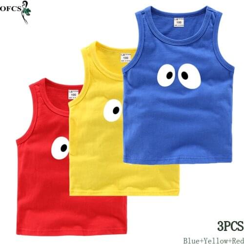 Packaged Sale 3Pcs Children Vests T-shirts Wholesale Kids Boys Girls Cotton Tank Clothes Sleeveless Shirts Summer Tops Tees 2-12