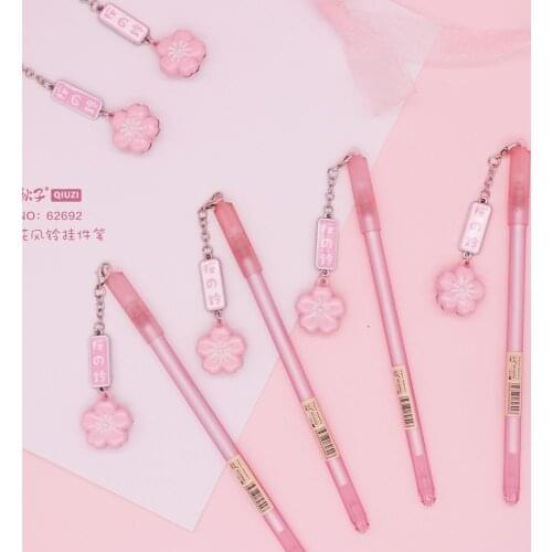 36 pcs/lot Cherry Wind chimes Pendant Gel Pen Cute 0.5mm black ink Neutral Pens office school writing supplies gift