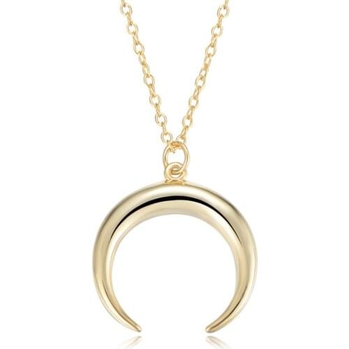 925 Sterling Silver Jewelry Gold Crescent Simple Roman New Horn Moon Necklace Pendant Graduation Gift For Her
