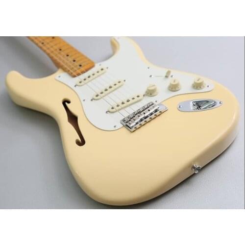 Free shipping custom 6 strings electric guitar, yellow semi hollow sole guitar, fixed bridge,yellow HHH pickups