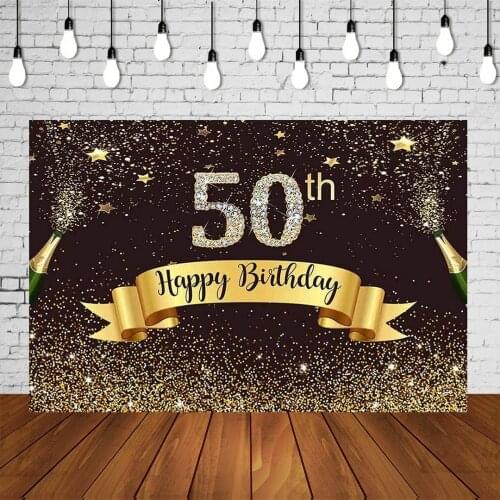 Adults Birthday Party Backdrop 40 Years Old Woman Man 50th Birthday Photography Studio Background Black Golden Wall Decorations