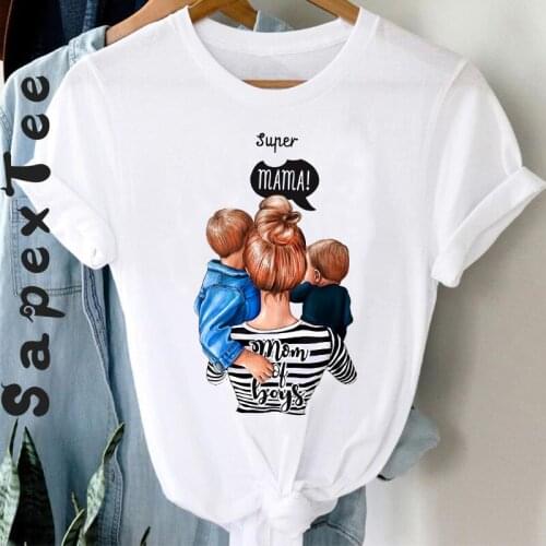 T-shirts Women 90s Watercolor Boy Son Cartoon Style Mom Mother Mama Clothes Stylish Tshirt Top Lady Print Girl Tee T-Shirt
